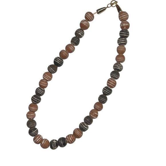 Heavy Black, Brown & Cream Antique Venetian Rattlesnake Trade Beads - Picture 3 of 6